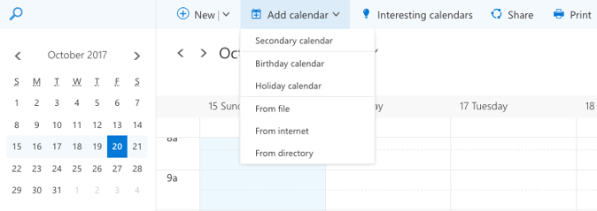 Outlook browser client add to calendar feature