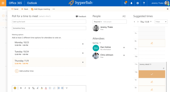 Outlook browser client poll for meeting feature