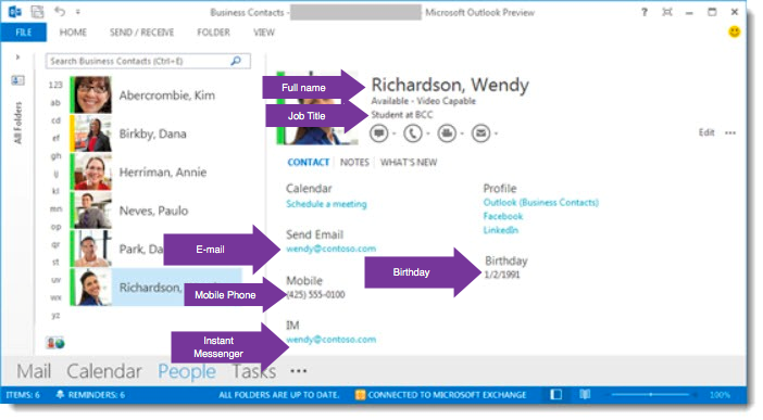 Where does the profile information come from in Office 365?